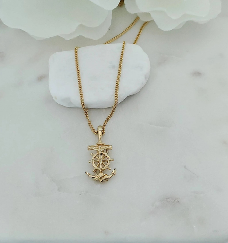 Gold Anchor Necklace, Jesus Anchor Necklace, 14k Heavy Plated - Picture 2 of 10