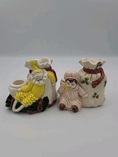 Vintage Fitz & Floyd Christmas Candlestick Holders and Bud Vase Set of 2 1988