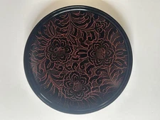 Echizen lacquerware Echizen-nuri round tray Chinshu peony carving Medium size