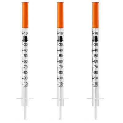 MED NEEDLE U-100 1mL/cc Syringes with 29G 1/4" (6mm) Individually Wrapped, Pack orange