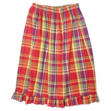 60s Vintage Plaid Accordion Pleated Skirt USA Union Made Ruffle Pull On