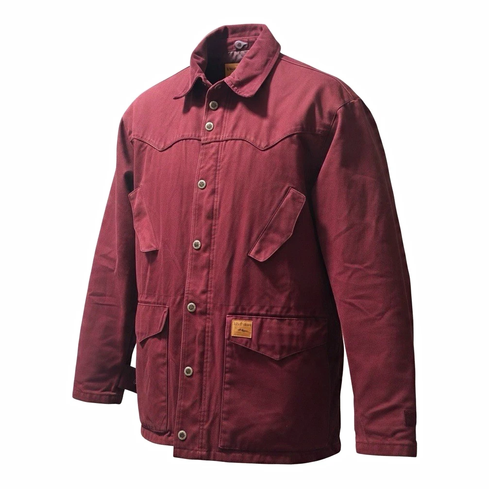 Powder River Outfitters Men's Burgundy Canvas Lined Jacket Snap/Zip Pockets M image 1