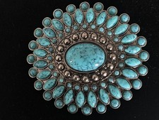 Oval TURQUOISE STONE DECOR Belt Buckle missing backing 3  x2.75  Vintage Womens