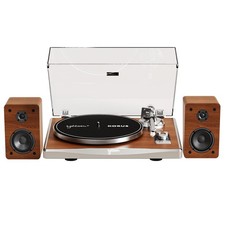 KORUS Record Player with External Speakers,Bluetooth Turntable,Belt-Drive Tur...
