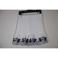 J. Crew S White Embroidered Floral Cotton Linen Ruffle Hem Casual Skirt