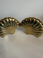 Set Of 2 Brass Shell Shaped Curtain Tie Backs Hold Backs Hollywood Regency VTG