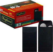 200 Pack 3 Black Coin Envelope 2.5 X 4.25 Inches Kraft Envelopes Classic Small