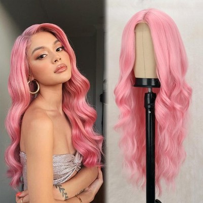 Linghang Long Pink Wigs For Women 26 Inch Long Curly Wig Natural Looking