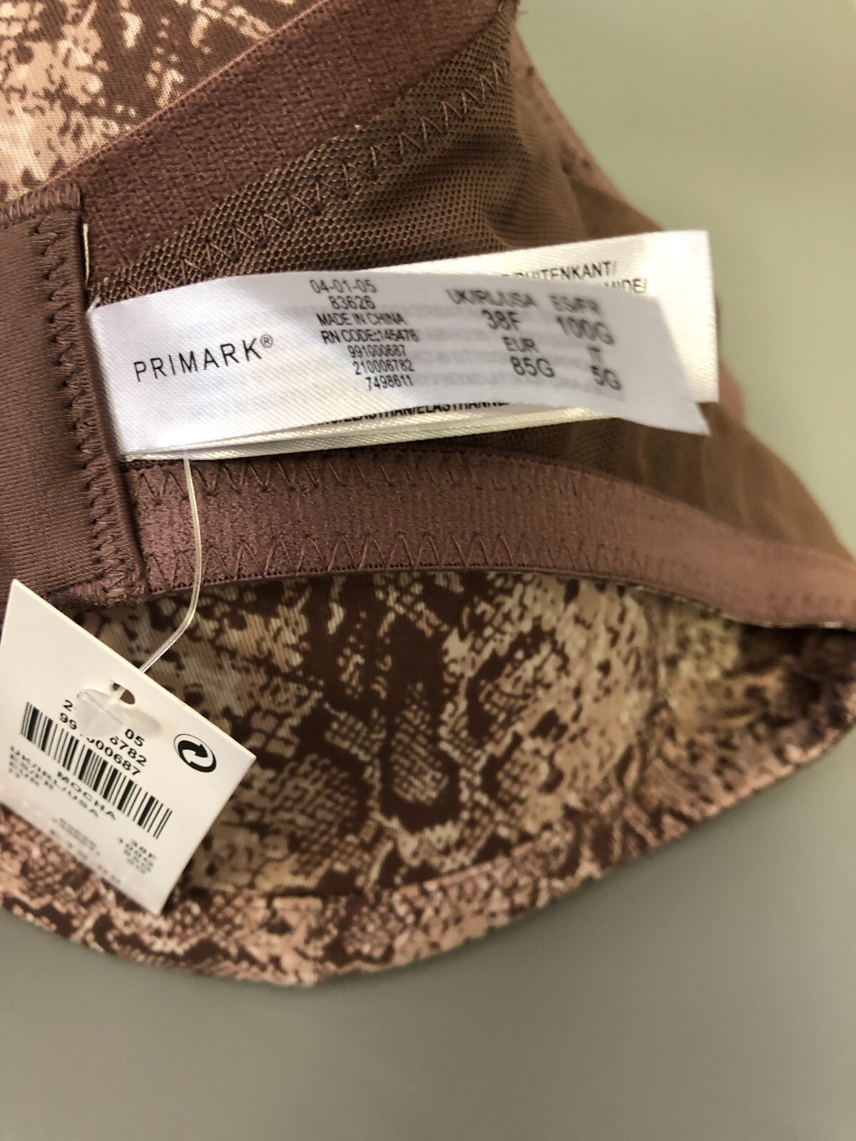 Primark Brown Print Underwired 38F Bra New With Tag image 8