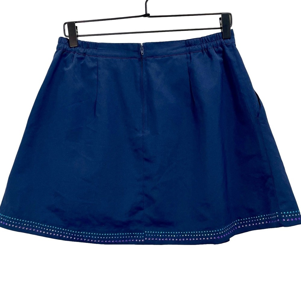 Vintage 80s Navy Blue Pleated Tennis Skirt with Bedazzled Trim Size 14