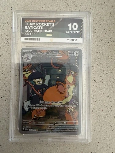 Pokemon Destined Rivals Team Rocket's Raticate 202/182 graded ace 10
