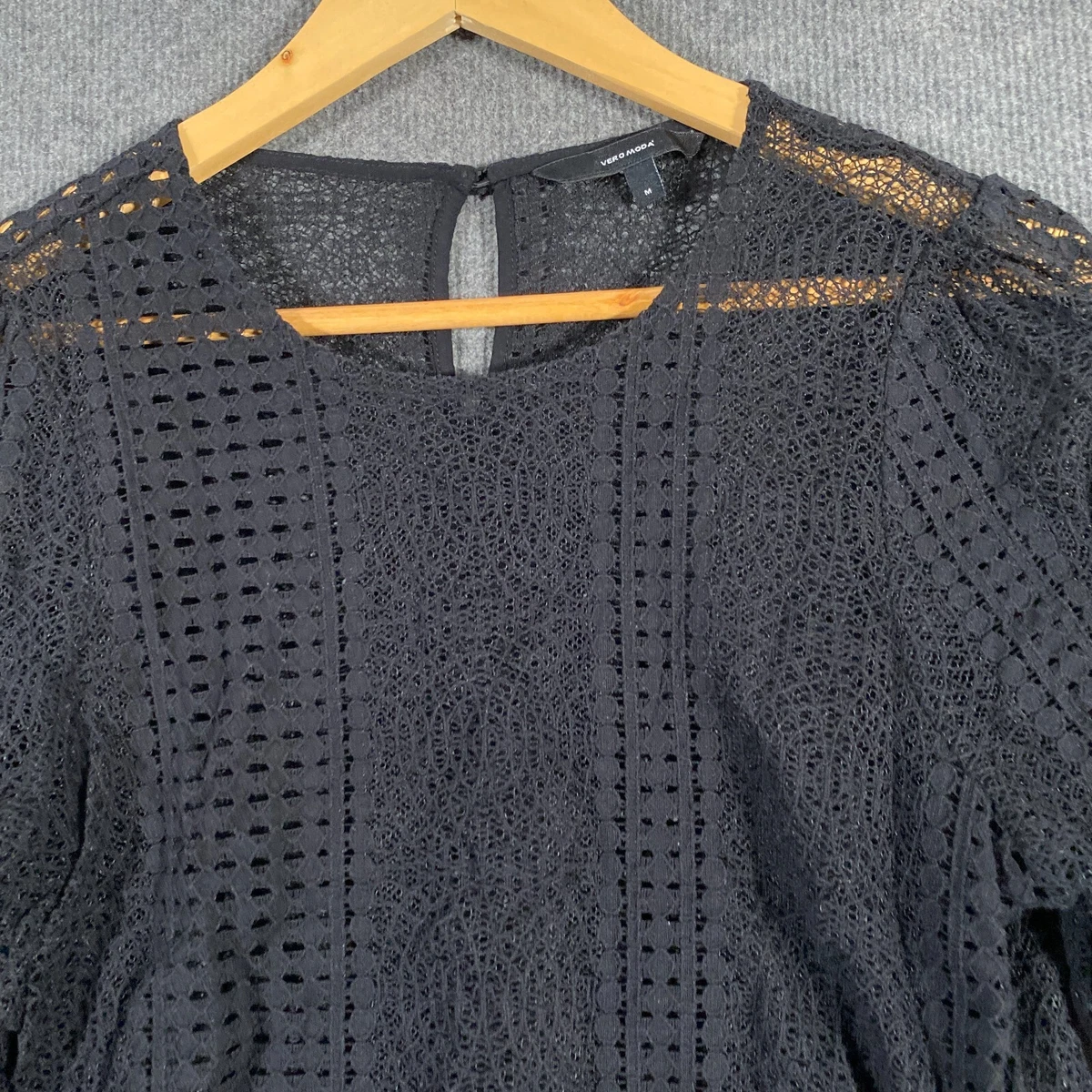 Vero Moda Top Womens Medium Black Blouse Lace Sheer Formal Evening Cocktail 7E