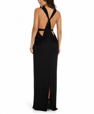 Boohoo Black Plunge Maxi Dress Open Back Draped Ruched Evening Dress Size 2 NWT