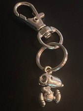 VTG New Classic Silver Tone Metal Peanuts Snoopy Key Chain Dog Clip Watch Fob