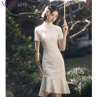 Lady Slim Fishtail Dress Retro Women Fashion Chinese Style Retro Cheongsam