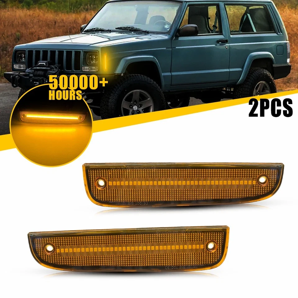 Luces de señalización LED ámbar de esquina de estacionamiento delanteras para Jeep Cherokee 97-01 2 piezas Foto 2 de 4