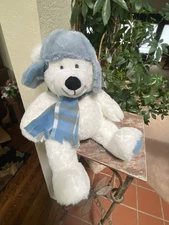 Hugfun International St Jude Plush 18" Gray Teddy Bear 2017 Stuffed W Blue Plaid