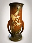 Vintage Roseville Pottery Zephyr Lily Vase in Distinct Brown Glaze