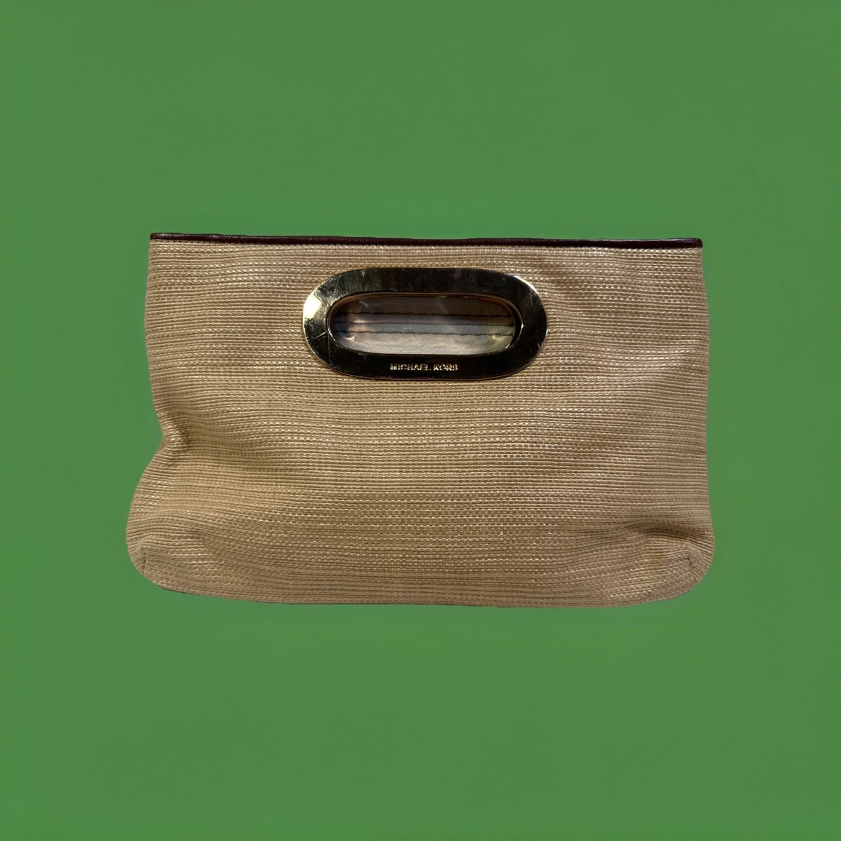 Michael Kors Natural Beige Straw-Texture Sun Visor with MK Accent Michael Kors Cantabria MK2237U 35553G-52 Camel / Brown Solid  main image 3