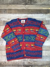 Cárdigan de Colección Amano 100% Lana Tejido Grueso a Mano Suéter Rayas Pachamama Artístico XL