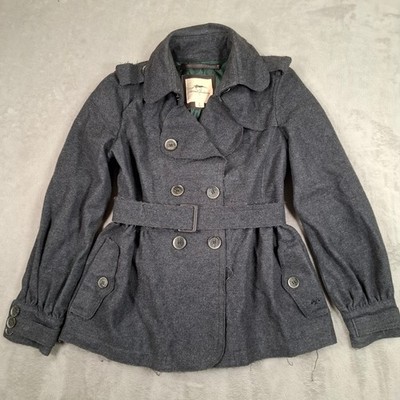 Thomas Burberry Mantel Damen Large Grau Wolle Kaschmir Gürtel Peacoat Jacke
