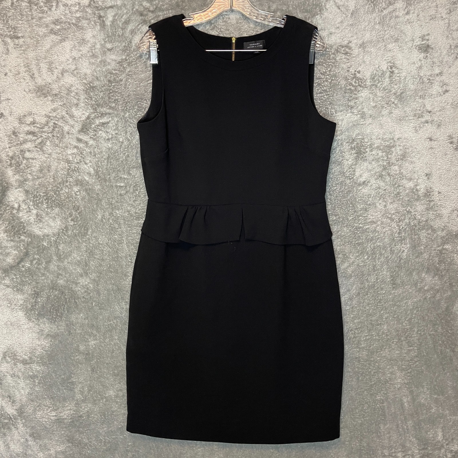 Tahari Women Classic Party Formal Occasion Black Peplum Sheath Dress 14 Stretch