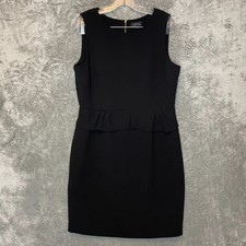 Tahari Women Classic Party Formal Occasion Black Peplum Sheath Dress 14 Stretch