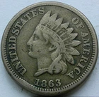 US 1863 Copper-Nickel Indian Head Cent  **