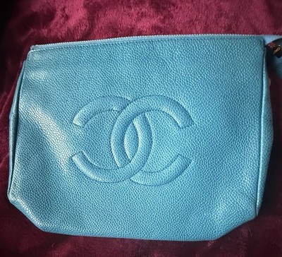 Vintage CHANEL blue Caviar Clutch bag, iPhone case, large wallet, cosmetic case
