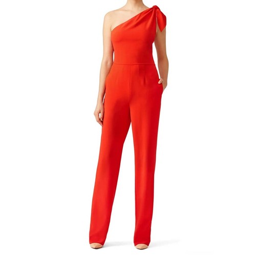 DVF Diane Von Furstenberg Red Knot Jumpsuit 12 One Shoulder Straight Leg Event 