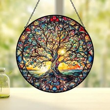 Tree of Life Suncatcher Stained Glass Window Hanging,Handmade Stained Glass