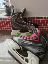 Bauer Vapor Elite Ice Hockey Ice Skates Size 3.5 UK Pink And Green Laces