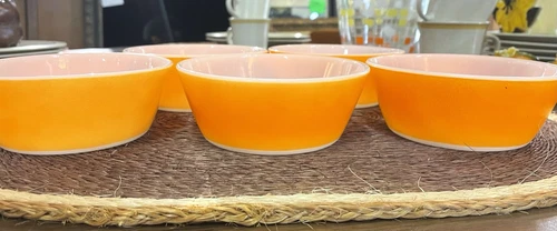 MCM Federal Glass Orange Cereal Fruit Bowl Set Of 5) Bowls