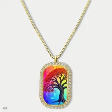 Stunning Colorful Tree of Life Pendant Necklace Chain Photo Dog Tag Chain Gift D