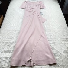 Xscape NWT Dress Women's 6 Pink Satin Ruched Asymmetrical Gown Formal Evening