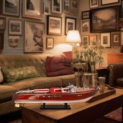 21'' Red Riva Model Ship Italia Wooden Speed Boat Scale 1:16 Christnas Gift