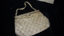 730/3 vtg Handbag SILVER TONE glass Micro beaded evening purse AS IS 6"L x 8 1/
