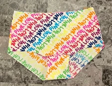 NWT VICTORIA'S SECRET PINK NEON GREEN BLUE RAINBOW LOGO NO SHOW BOYSHORT PANTIES