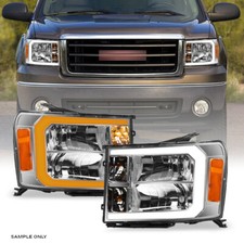 Switchback Sequential For 2007-2014 Gmc Sierra Chrome Headlights Wled Tube Bar
