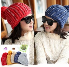POM-POM Knit Slouchy Baggy Beanie Oversize Winter Hat Ski Cap Skull Women F32