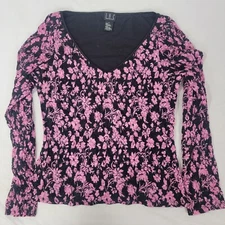 I.N.C. International Concepts Womens Long Sleeve Pullover Shirt Black Pink LARGE