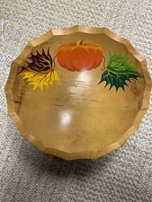 Vintage Farmhouse Wooden Painted Bowl With Pumpkin Design