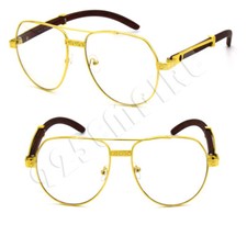 Men Pilot Aviator Gold Metal Frames Vintage Eye Glasses Hip Hop Clear Lens 378
