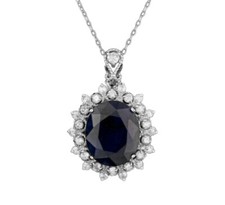 9.30Ct Natural Sapphire and Diamond 14K Solid White Gold Necklace