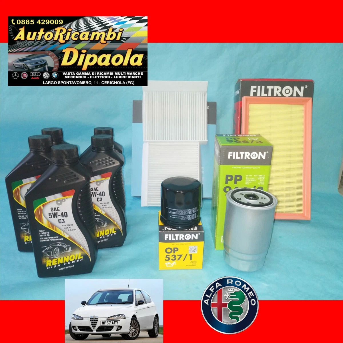 Kit Tagliando ALFA ROMEO 147 GT 1.9 JTD JTDM 5l Di - Foto 7