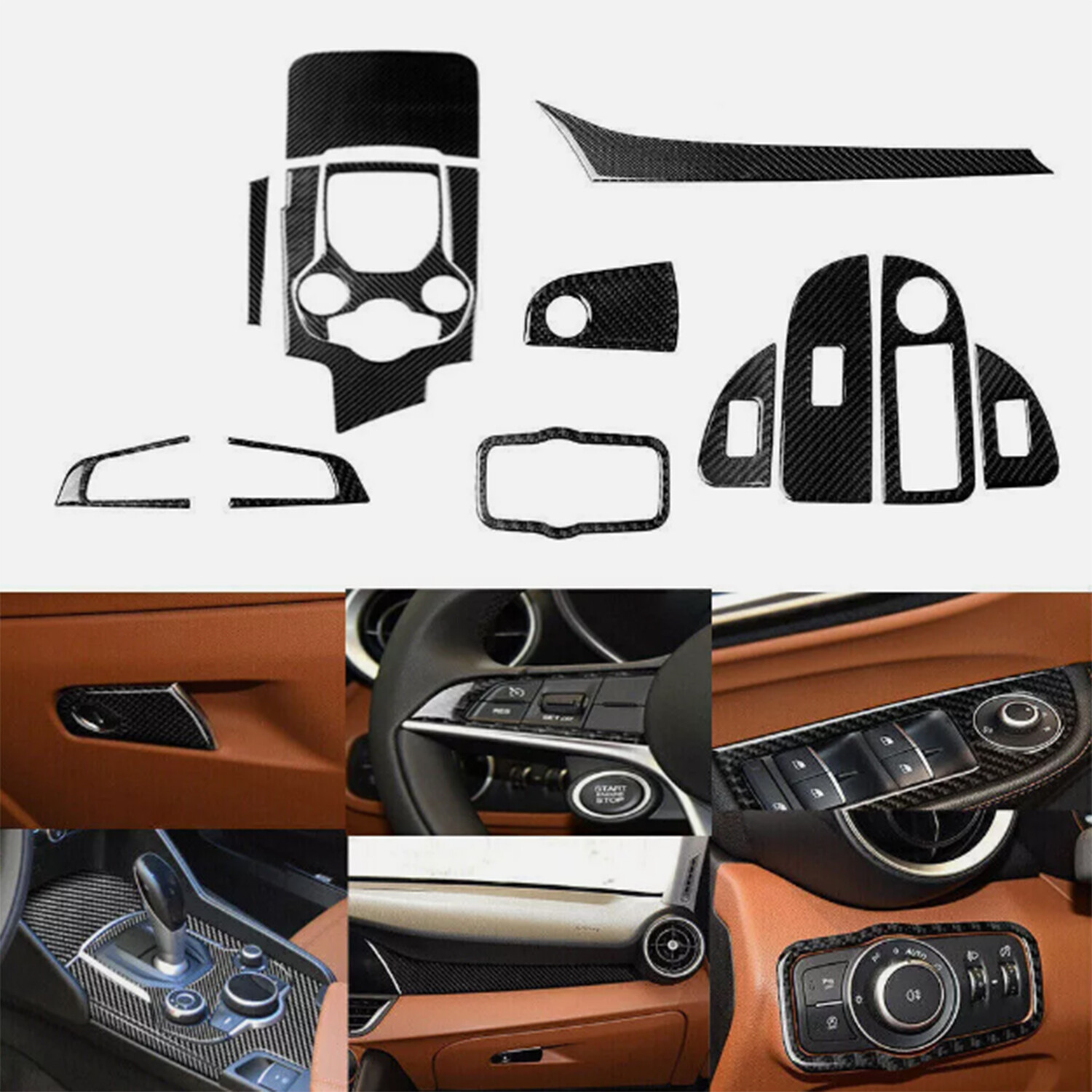 13Pcs Carbon Fiber Interior Trim Kit for Alfa Romeo Giulia 2017-2019