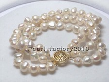 NATURAL 7-6MM SOUTH SEA WHITE PEARL BRACELET 14K GOLD CLASP