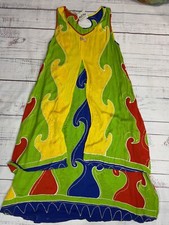 MILAN Green Yellow Layered Long Shift Sundress Dress Tribal Rayon Sz M NWT