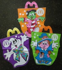 3 Vintage McDonalds Halloween Trick or Treat Plastic Bags Ghost Witch Frankenst