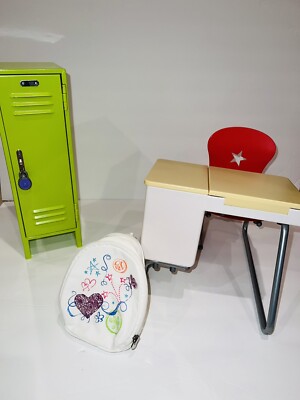American Girl Doll Flip-Top School Desk Locker and Backpack